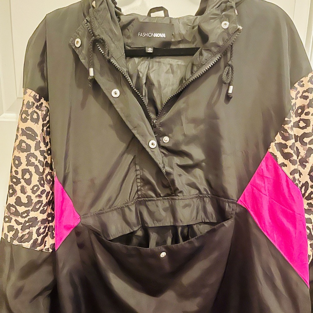 Fashion Nova Curve Plus Size Leopard Wind Breaker Quarter Hoodie